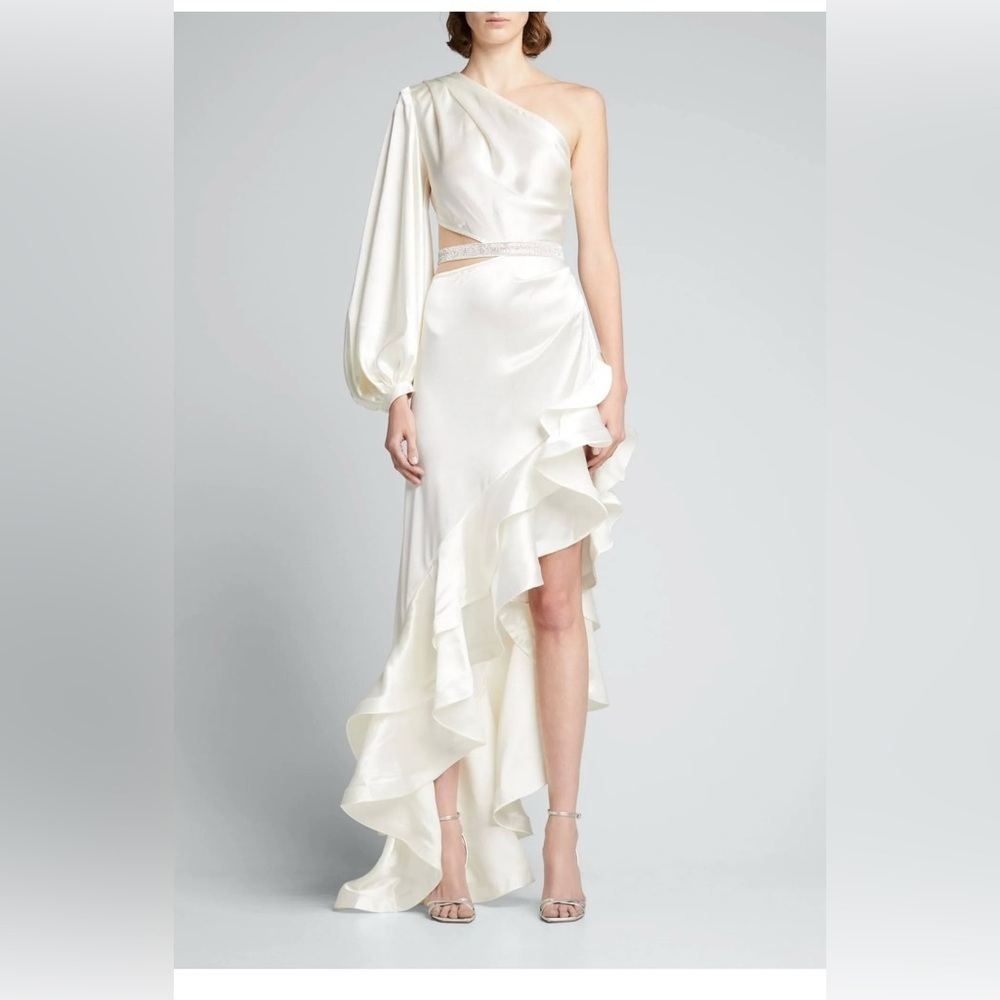 Bronx And Banco One Sleeve Cut Out Bridal Gown Size Large - Picture 5 of 10